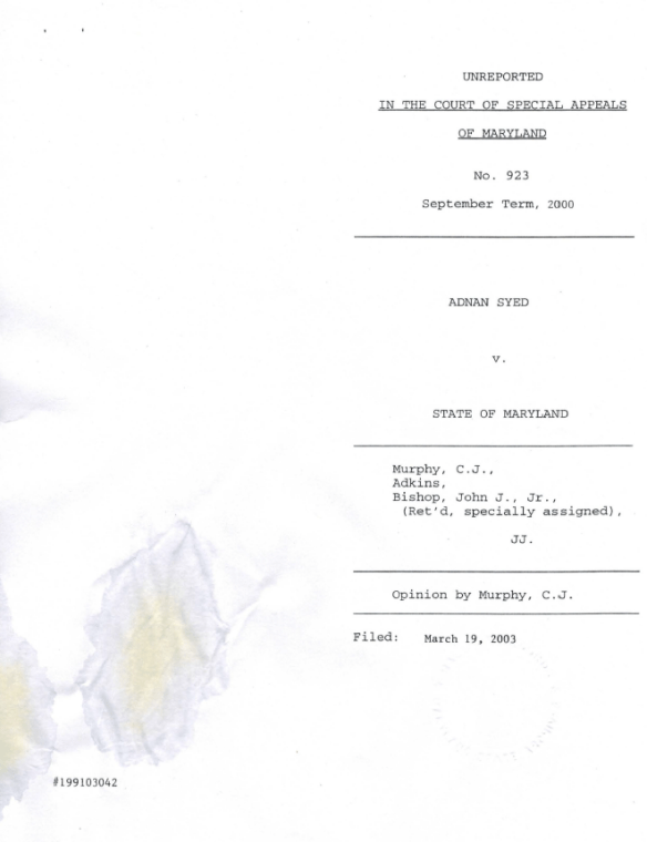 Syed v State - MD CoSA Opinion - No. 923-00 - cover