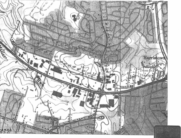 The map in State's Exhibit 44 depicts the area around Gilston Park. The road to the far right is I-695, the dashed road running north/south in the middle of the map is N. Rolling Road, and the road running east/west is Route 40.