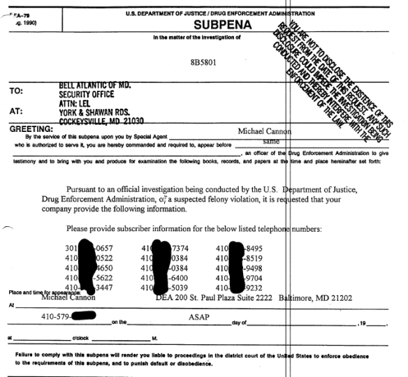 DEA Subpoena - 2-18-99
