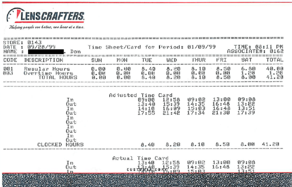 Don's Timecard - Week of 1-9-99