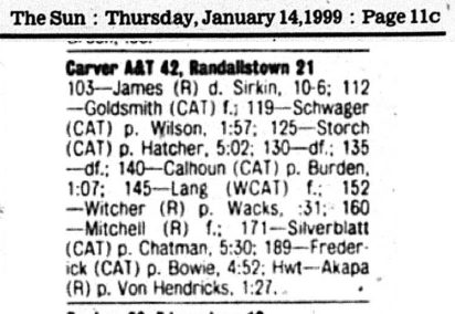 Sun - 1-14-99 - Report on Randallstown - Carver Match