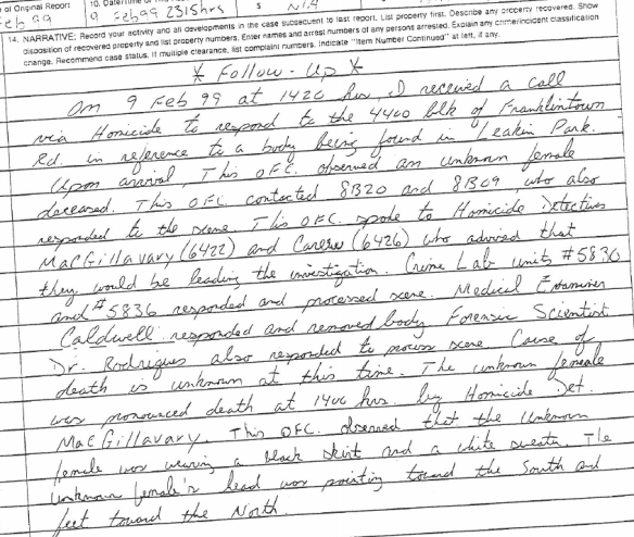 (Police Report, 2/09/99)